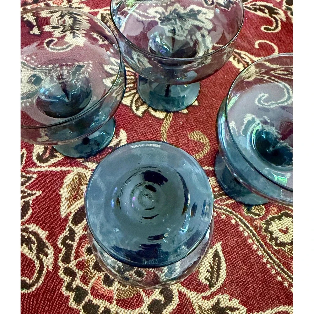 Vintage Libbey Smokey Blue Champagne Coupes | MCM Retro Cocktail Glasses